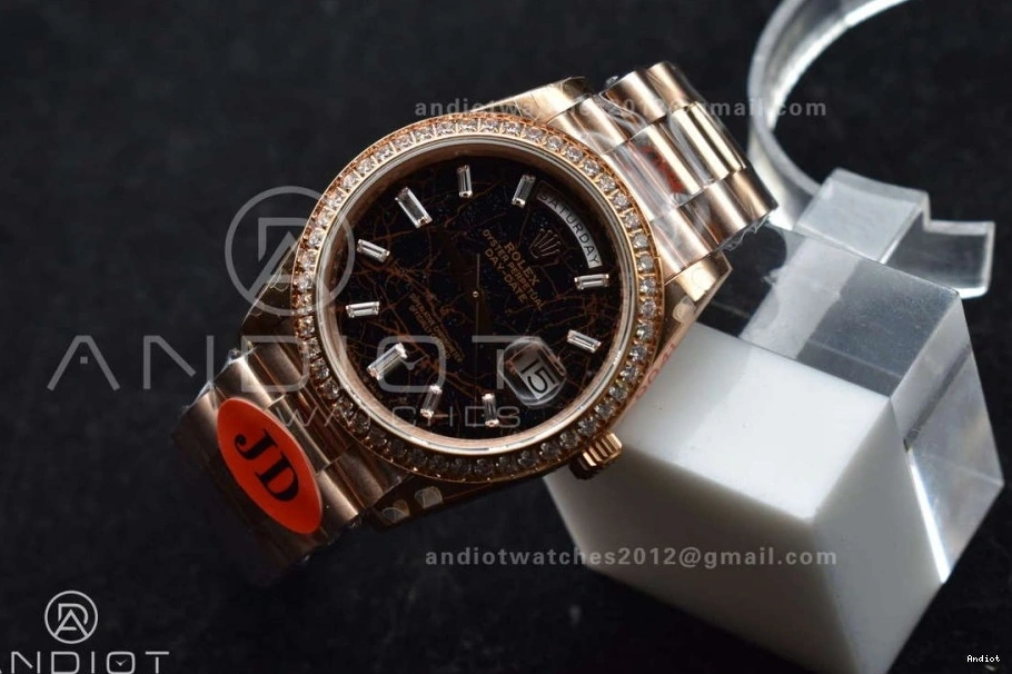 40 904L On Meteorite Steel President Markers A3255 RG Crystal Bracelet DayDate Dial JDF 0129